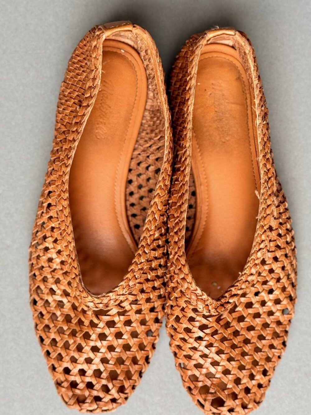 Madewell Tan Woven Leather Square Toe Ballet Flats Slip On Basketweave Size 6
